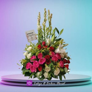 Bunga Meja Mawar Merah Putih Pink Plus Lily #061011