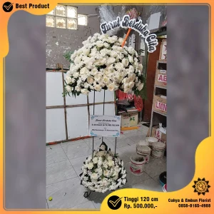 Bunga Standing Duka Cita All White Mawar & Krisan Kubah 120cm - ST-033